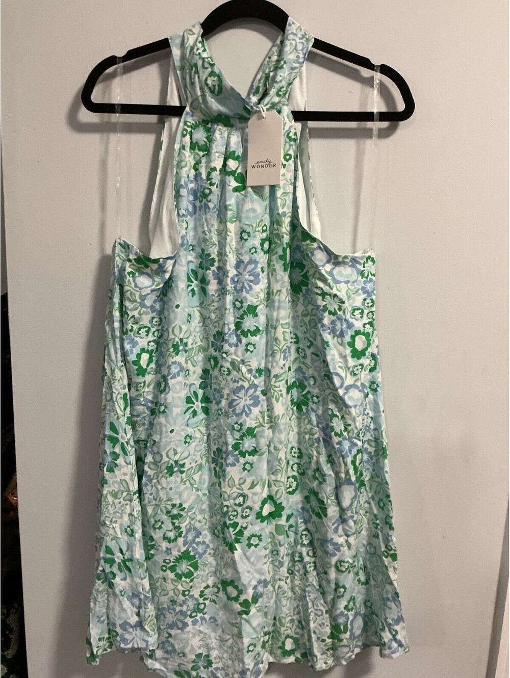 Emily Wonder Womens Plus Size XL 1X Blue Floral Halter Boho Chic Dress #411